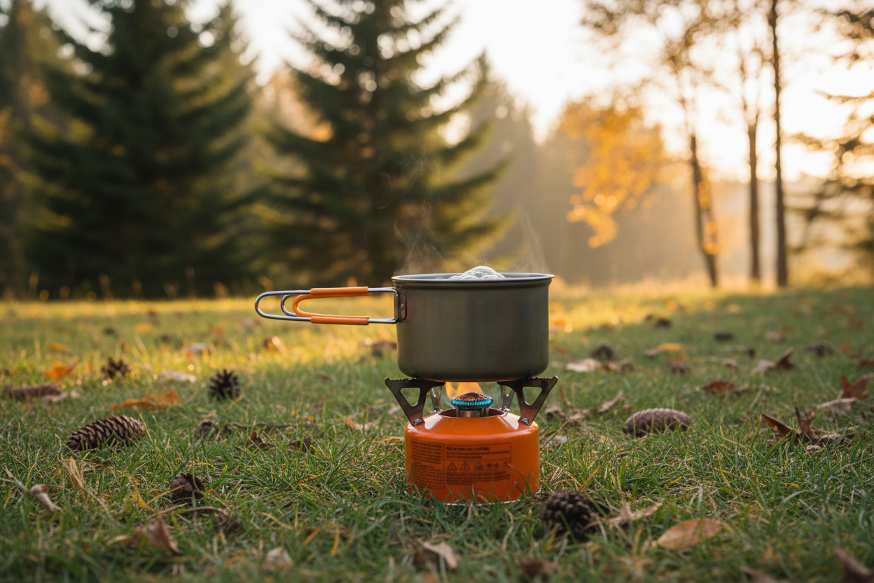 BlazeKit Folding Camping Stove in use at campsite – portable backpacking stove $24.99