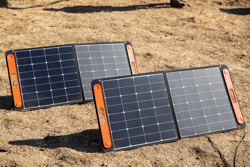 Foldable solar power bank charging outdoors